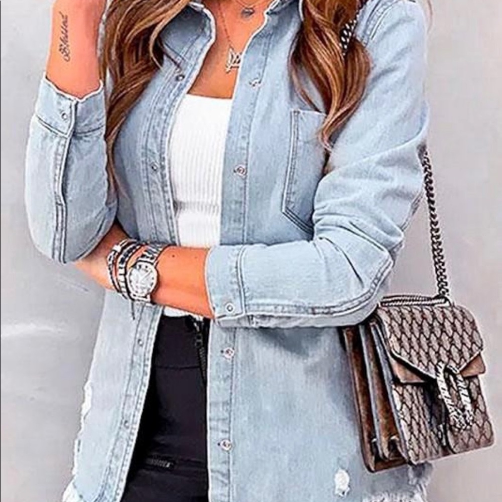 Distressed Denim Shacket